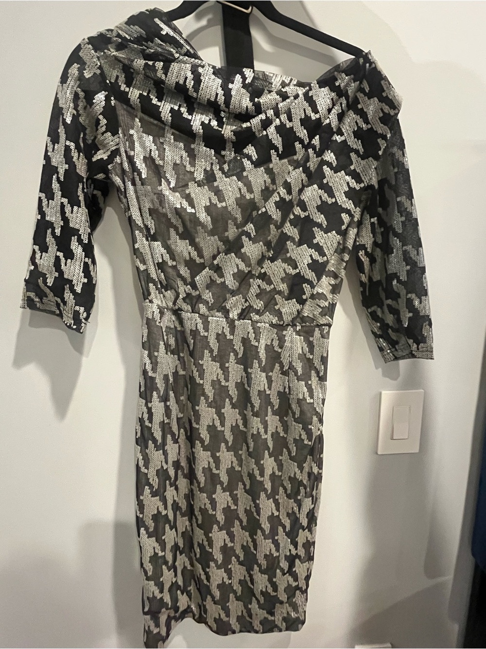 Byron Lars Black and Silver Houndstooth Sheath Dress WITH BELT!